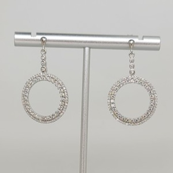 Platinum Plated .925 SS 1.67cttw Diamond  Simulant Circle Earrings - Picture 8 of 9